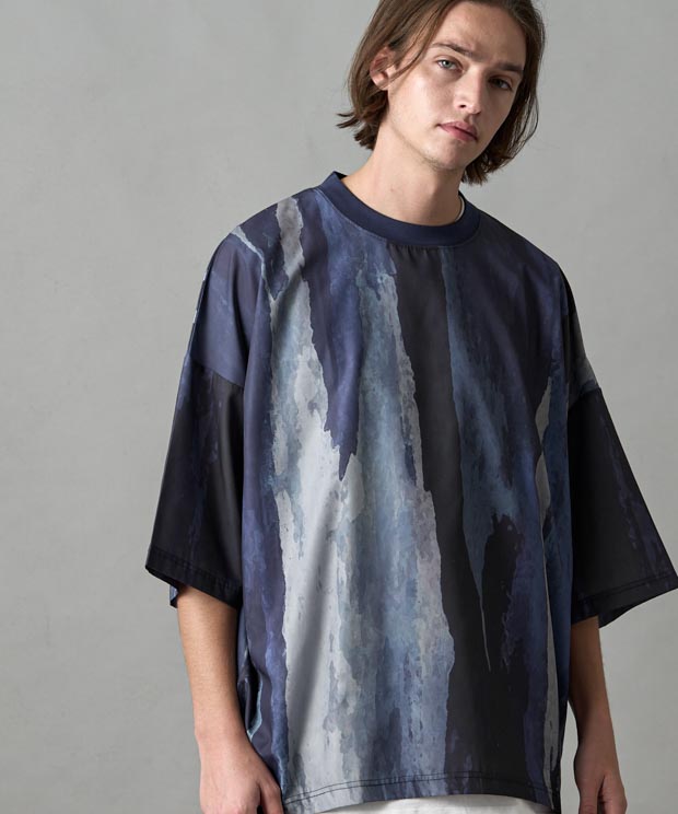 Abstract Printed Dolman Sleeve T-Shirt - NAVY