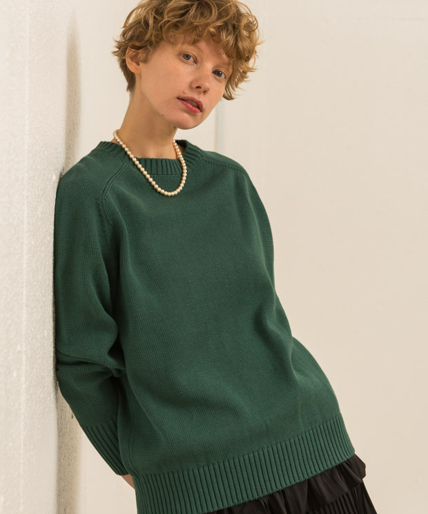 Oversized Crew Neck Knit Pullover - GREEN