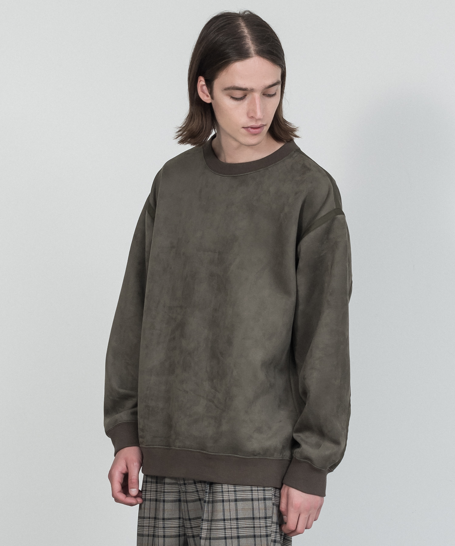Stretch Faux Suede Piping Pullover - KHAKI