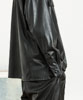 Eco Leather Double Pocket Shirt Jacket - BLACK