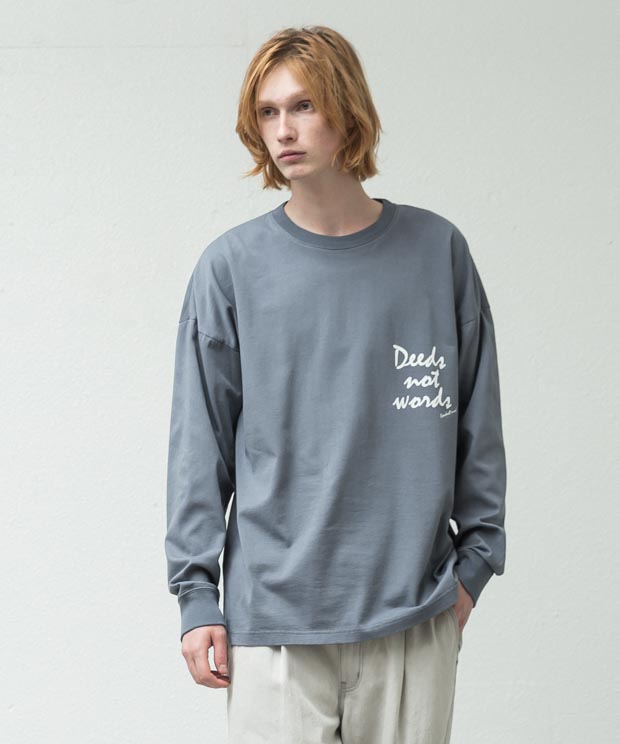 Dropped Shoulders Printed T-Shirt (Deeds Not ) - GRAY