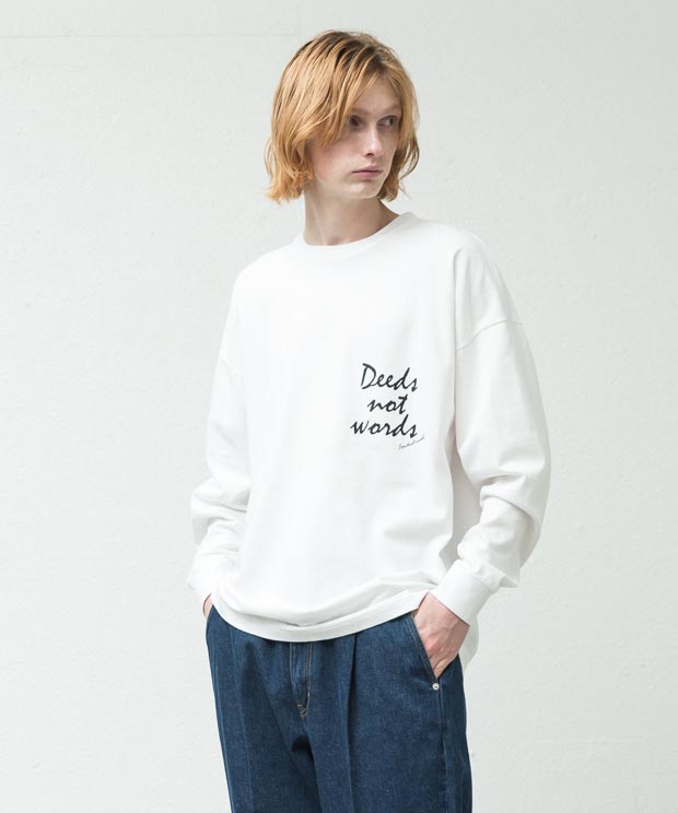 Dropped Shoulders Printed T-Shirt (Deeds Not ) - WHITE
