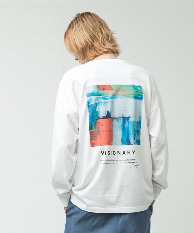 Dropped Shoulders Printed T-Shirt (Visionary) - WHITE