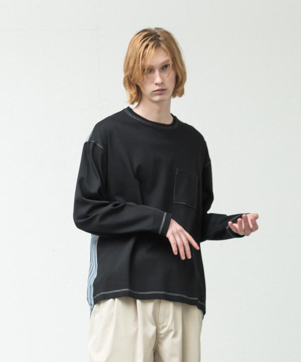 Silky Ponte Combination T-Shirt - BLACK
