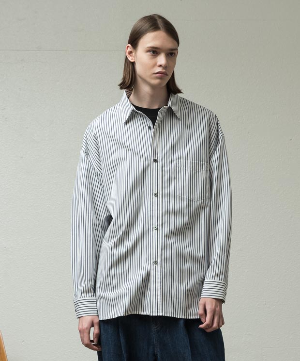 120/2 Broad Stripe Oversized Shirt - WHITE
