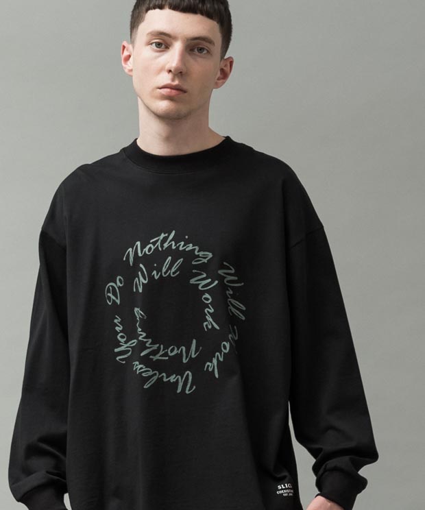 Dropped Shoulders Printed T-Shirt (Circle Logo) - BLACK