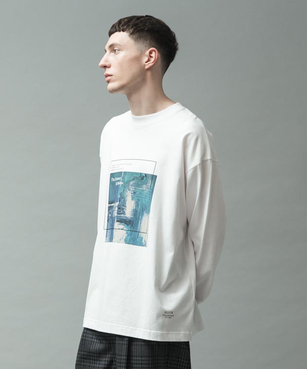 Dropped Shoulders Printed T-Shirt (Abstract) - WHITE