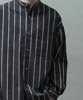 Dobby Stripe Band Collar Shirt - NAVY