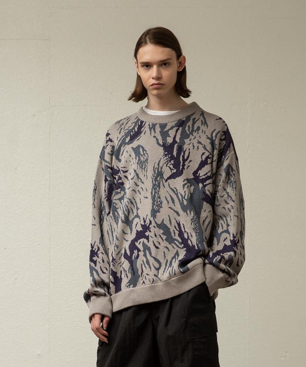 Abstract Double Jacquard Pullover - LIGHT GRAY
