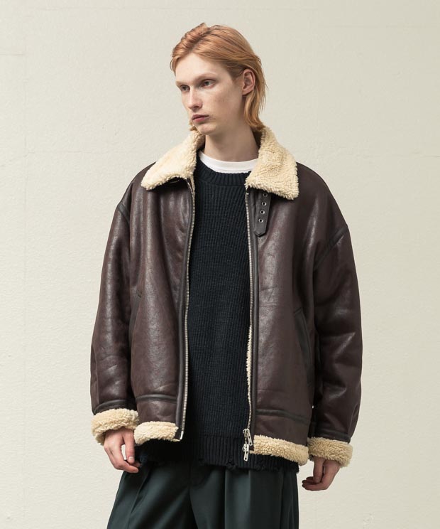 [先行予約] Synthetic Leather Mouton B3 Jacket - BROWN