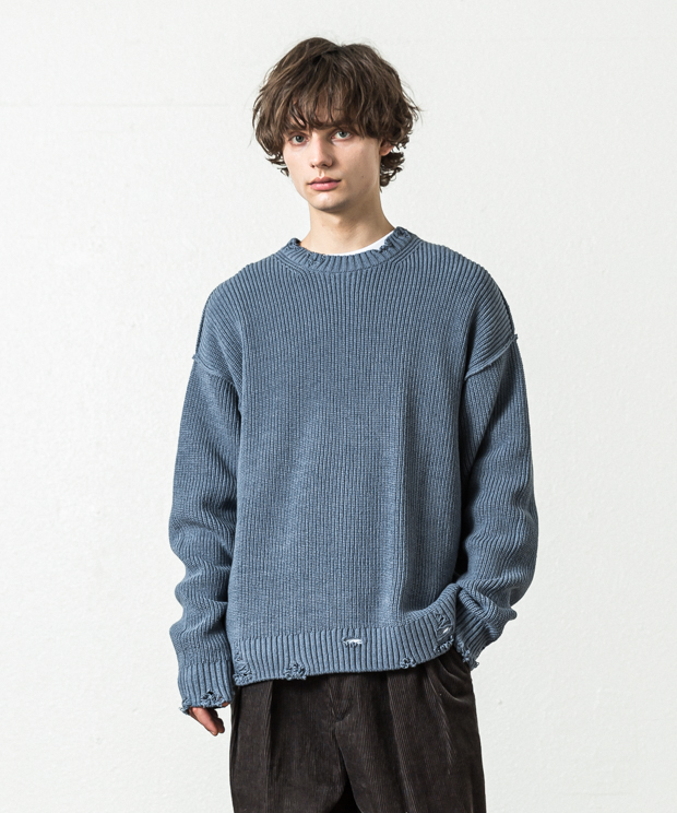 Bulky Damage Knit - BLUE GRAY