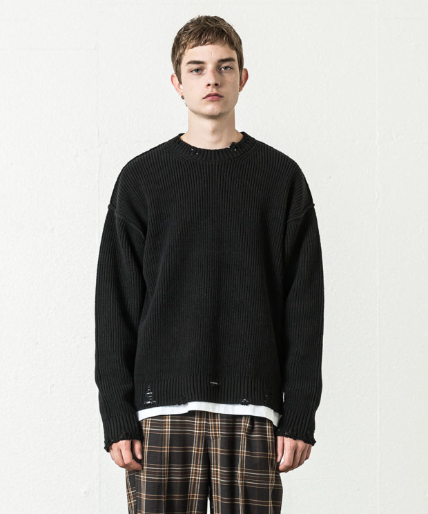 Bulky Damage Knit - BLACK