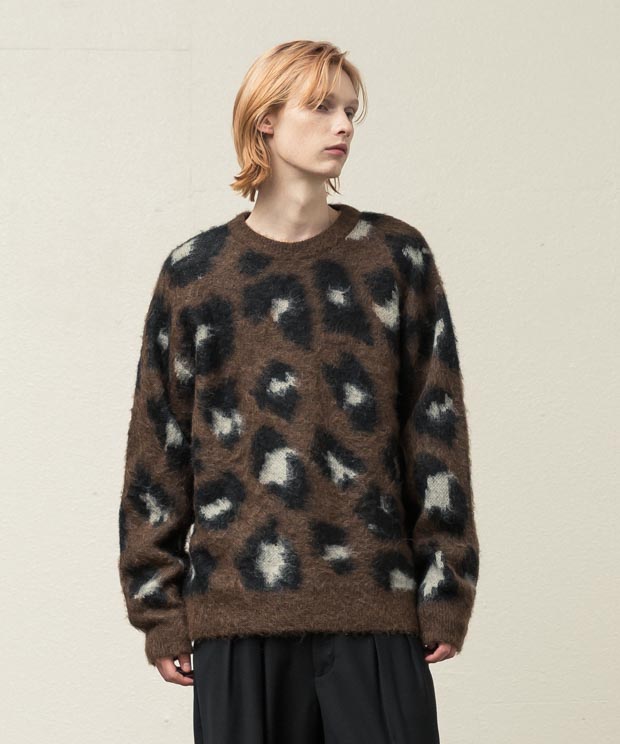 [先行予約] Leopard Shaggy Mohair Pullover - BROWN