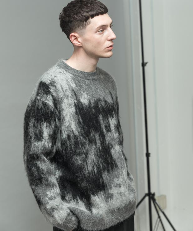 Abstract Shaggy Mohair Pullover - HEATHER GRAY