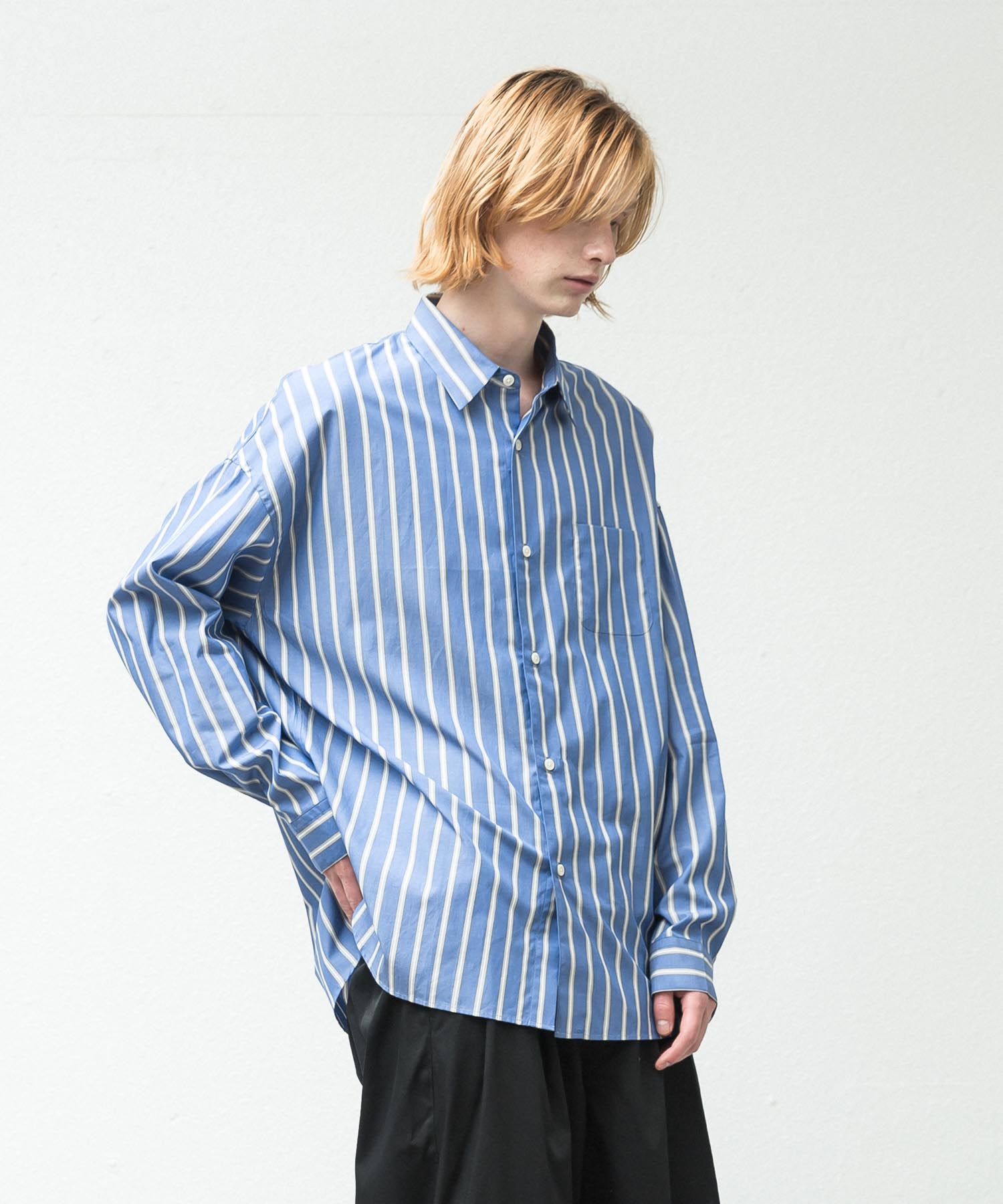 100/2 Stripe Dropped Shoulders Shirt - BLUE