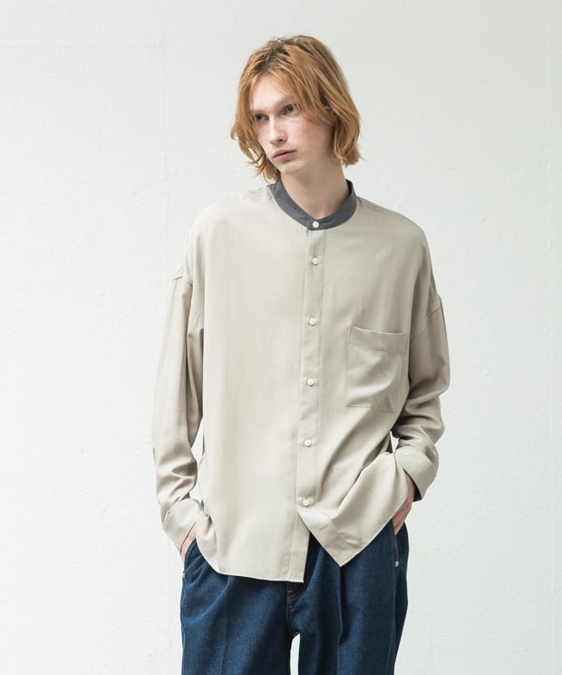 Cleric Band Collar Dropped Shoulders Shirt - IVORY