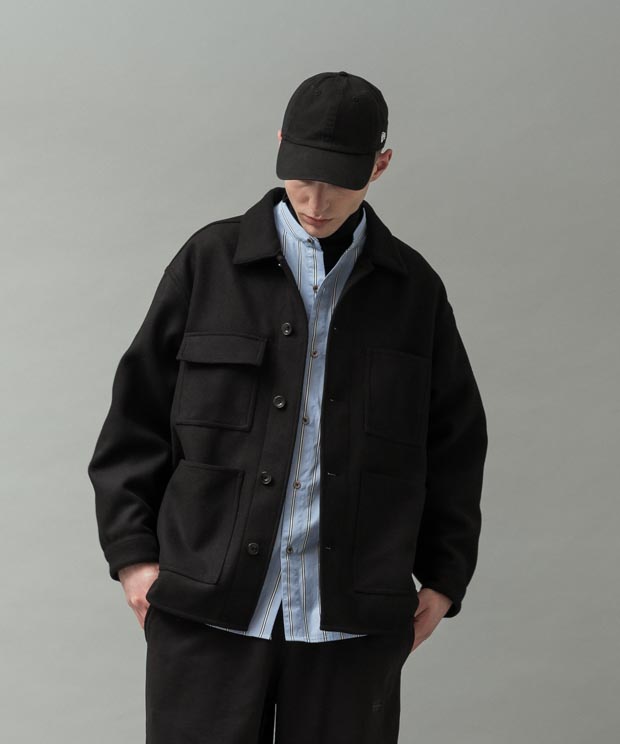 Double Weave Melton Coverall Coat - BLACK