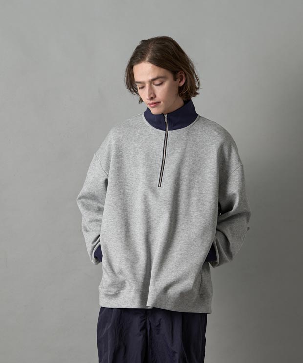 Double Knit Bicolor Half Zip Pullover - HEATHER GRAY
