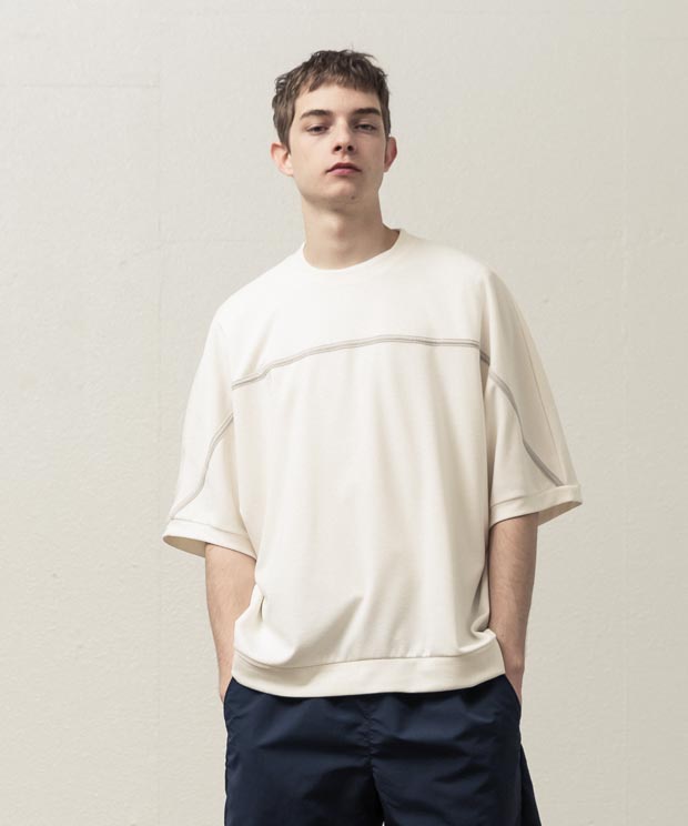 T/R Ponte Piping Dolman Sleeve T-Shirt - OFF WHITE