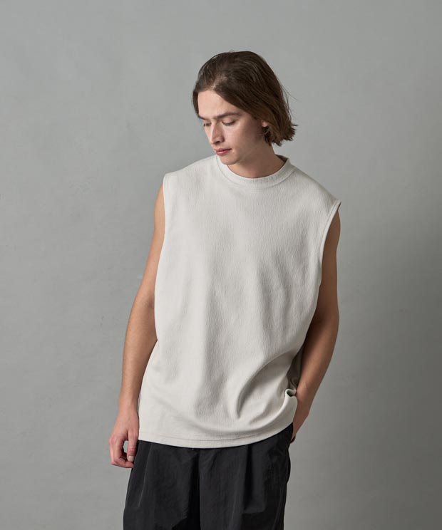 Texture Double Knit Sleeveless T-Shirt - IVORY