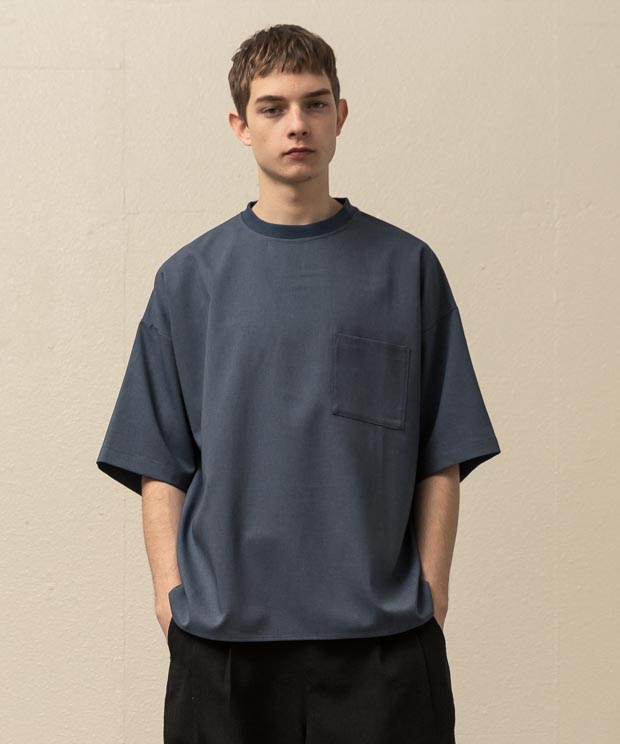 Thick And Thin Amunzen Cloth Slit T-Shirt - NAVY