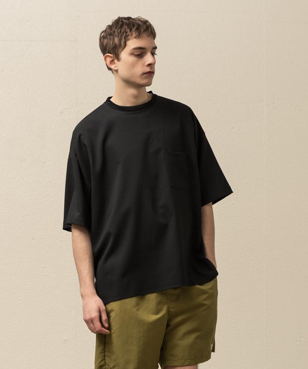 Thick And Thin Amunzen Cloth Slit T-Shirt - BLACK