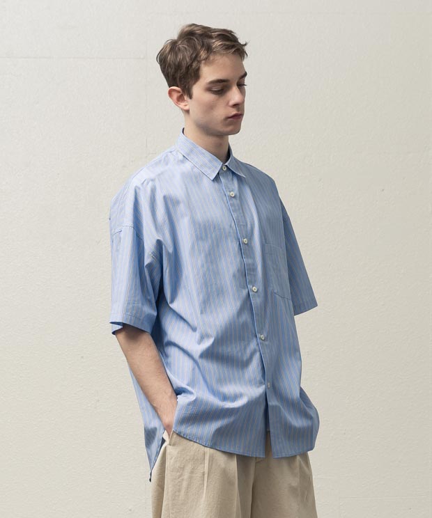 High Count Stripe Dropped Shoulders Shirt - SAX