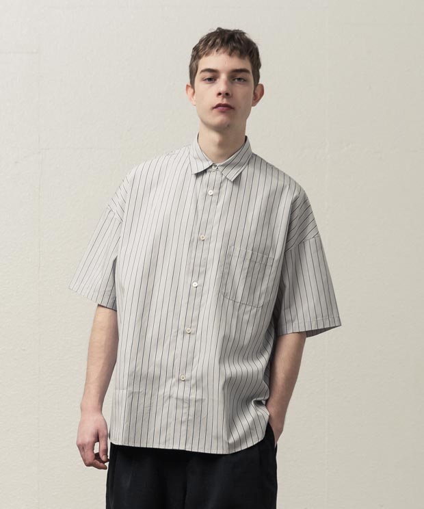 High Count Stripe Dropped Shoulders Shirt - LIGHT GRAY