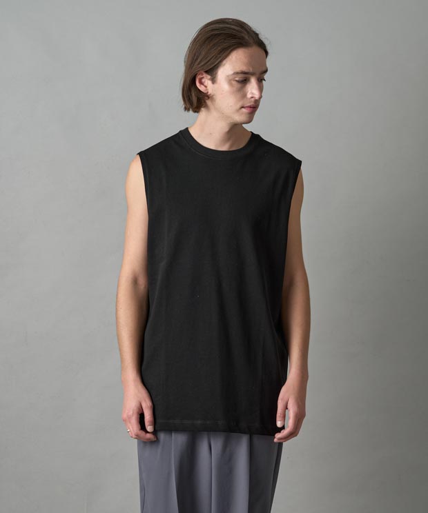 High Twist Cotton Sleeveless T-Shirt - BLACK