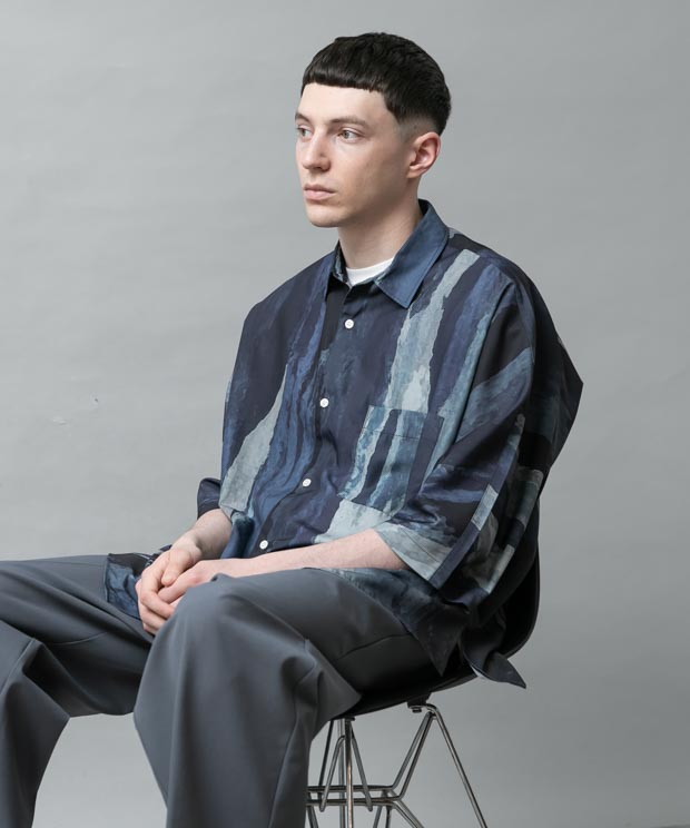 Abstract Printed Dolman Sleeve Shirts - NAVY
