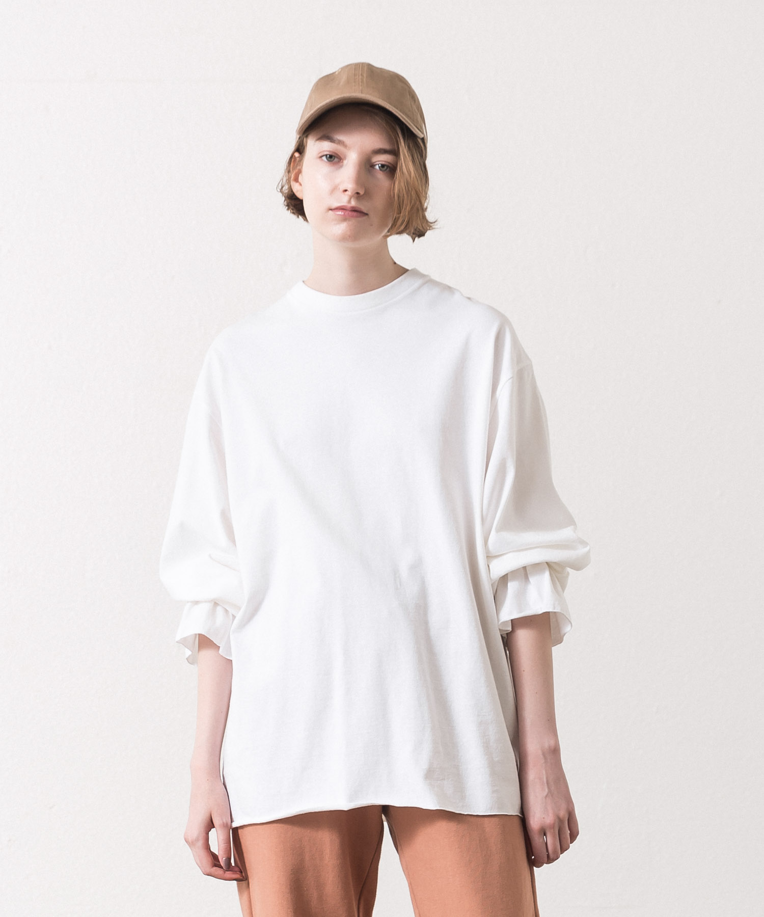 Frill Cuff Sleeves T-Shirt  - WHITE