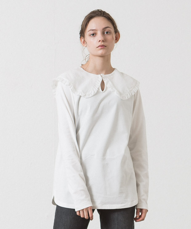 Frill Collar T-Shirt - WHITE