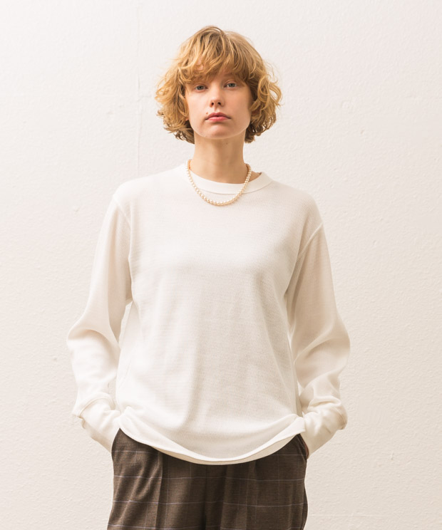 Round Hem Thermal Tunic T-Shirt - WHITE