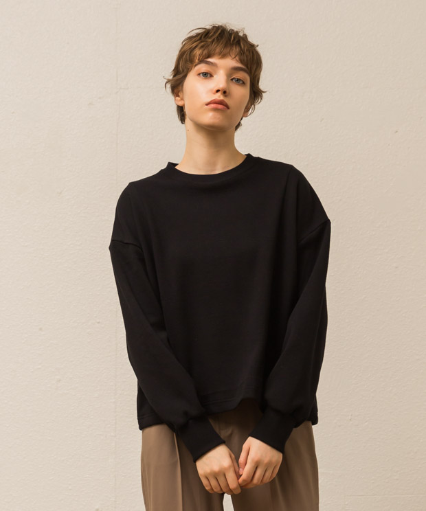 Waffle Sweat Combination Pullover - BLACK