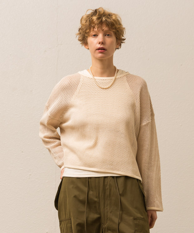Honeycomb Mesh Cropped Pullover - NATURAL