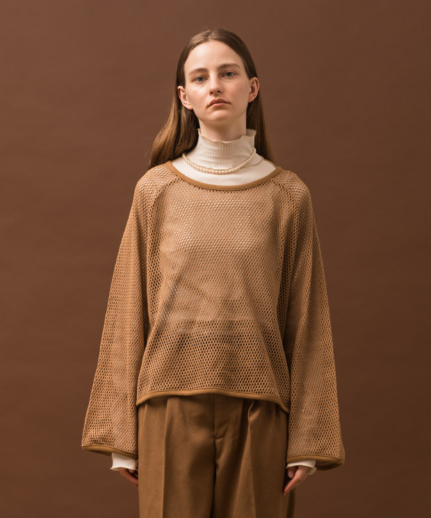 Wide Raglan Sleeve Mesh Pullover - CAMEL