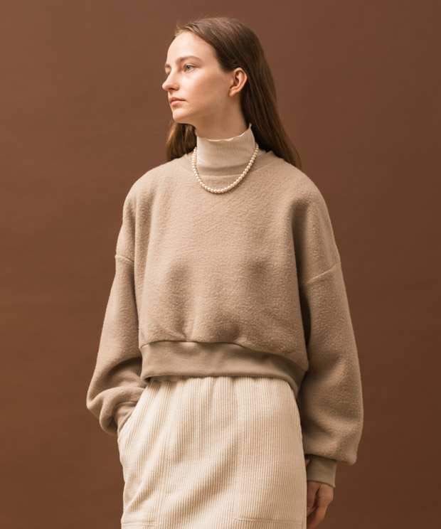 Boa Fleece Cropped Pullover - GRAY BEIGE
