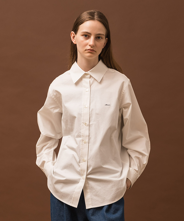 Embroidery Regular Collar Shirt - WHITE