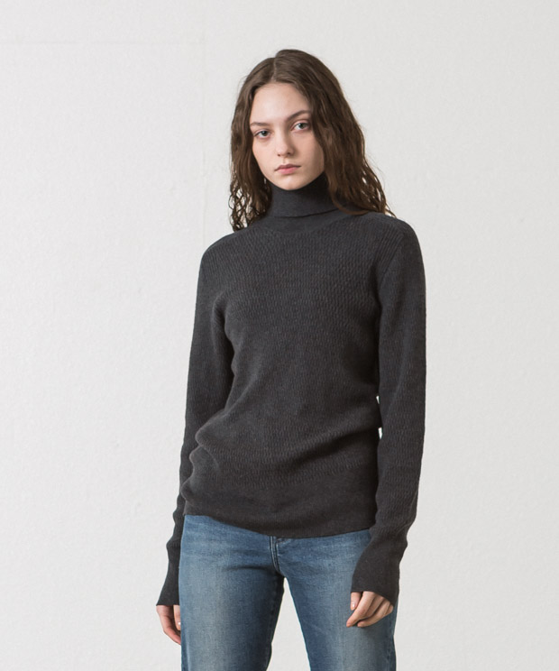 Cotton Cashmere Thermal Turtle Washable Knit - CHARCOAL