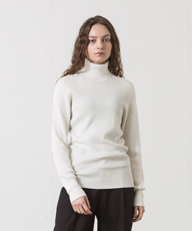 Cotton Cashmere Thermal Turtle Washable Knit - WHITE