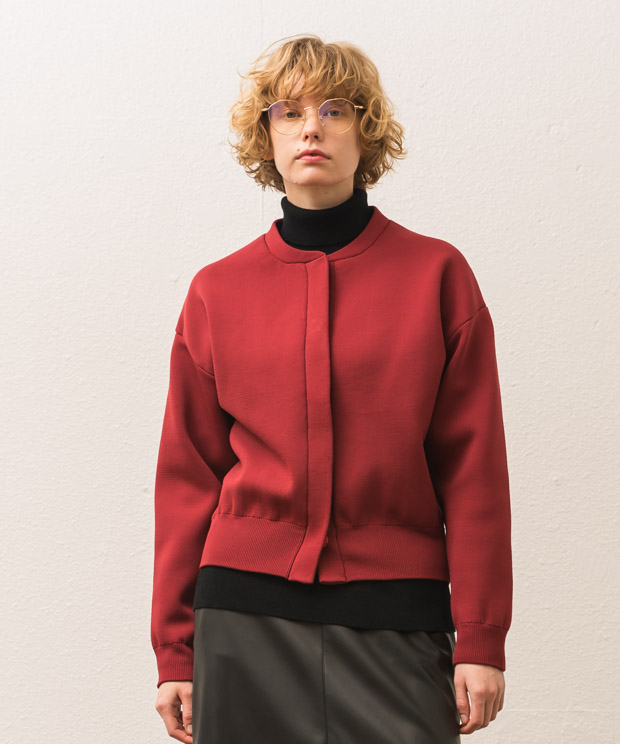 Polyester Crew Neck Knit Blouson - RED