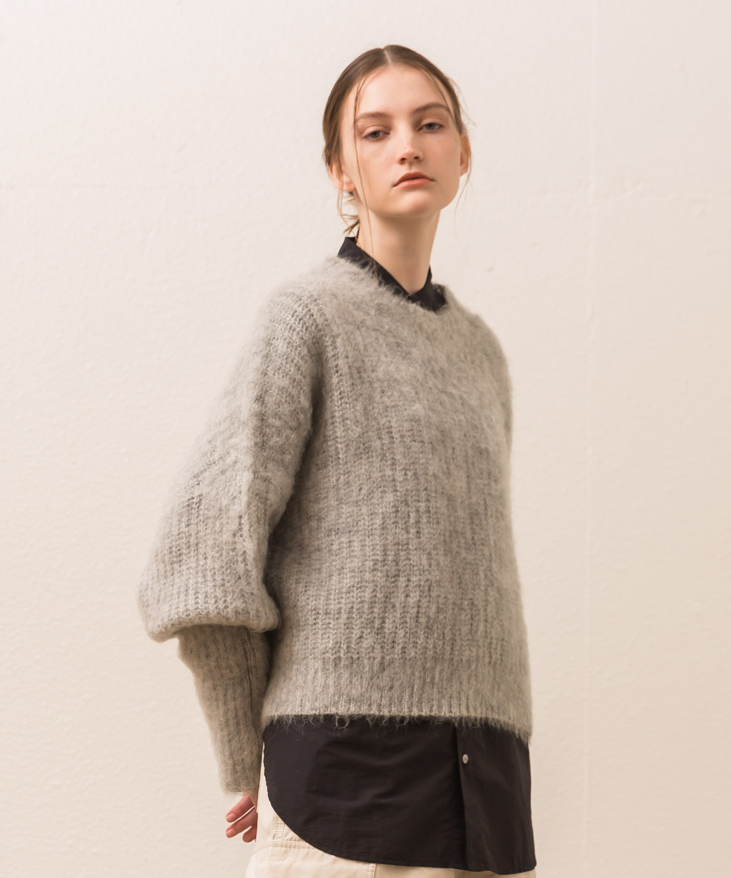 Mohair Cropped Pullover - HEATHER GRAY