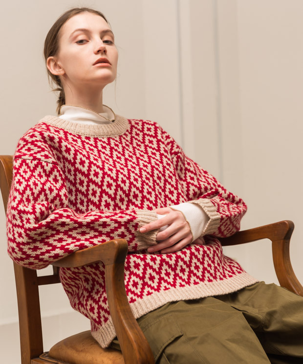 [先行予約] Argyle Pattern Jacquard Pullover Knit - RED