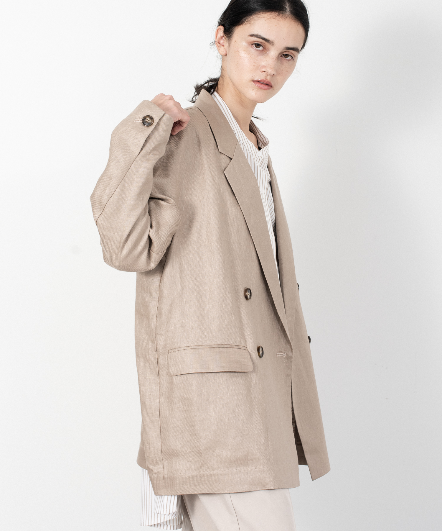 Linen Loose Silhouette Tailored Jacket  - BEIGE