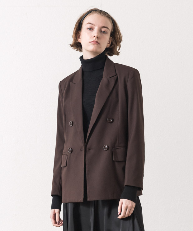 T/R Double Breasted Tailored Jacket - BROWN