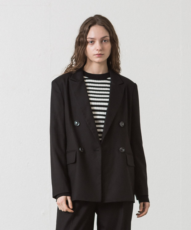 T/R Double Breasted Tailored Jacket - BLACK