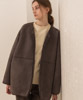 Synthetic Mouton Reversible Piping Coat - CHARCOAL