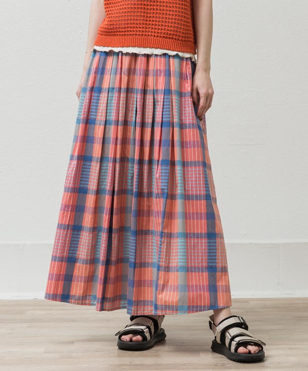 Random Tuck Maxi Skirt - ORANGE