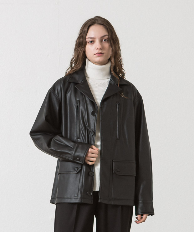 Vegan Leather F1 Jacket - BLACK