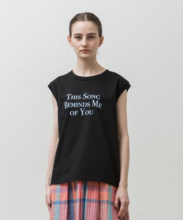 Sleeveless Printed T-Shirt (This Song Reminds Me ) - BLACK